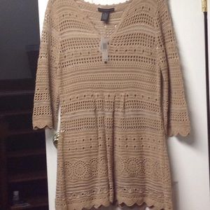NWT TAUPE Crochet cotton sweater
